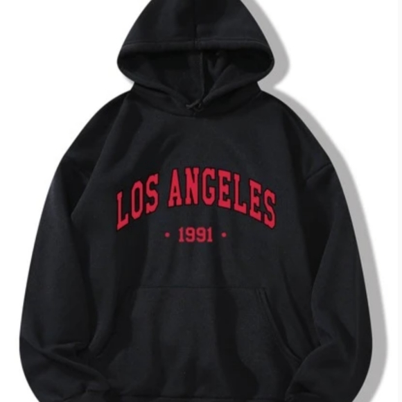Tops | Los Angeles Hoodie Black Red Letters | Poshmark